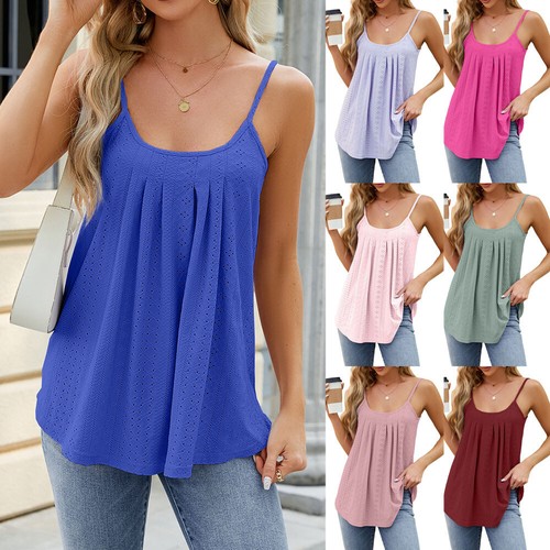 Damen-Tanktop Mit Rundhalsausschnitt Ärmelloses Sommer-Unterhemd Plissiertes <
