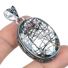 Black Rutile Gemstone Pendant Handmade Amazing Oval Shape Vintage Jewelry 2.30"