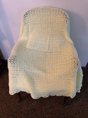 Baby Blanket Afghan Yellow New Shell Stitch Crochet Handmade