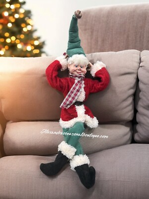 Modern Farmhouse Christmas Elf Fairy Shelf Sitter Posable Ornament 19  New