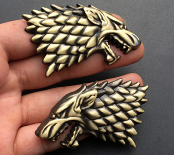 2x Metal Game of Thrones House Stark Wolf Head Car Emblem Badge Decal
