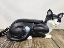 Vintage 1980s Tuxedo Cat Telephone – KLC Telemania Black & White Corded Landline