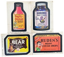4- Vintage 1970s Wacky Packages Stickers Pepto-Dismal Bear Ruden's