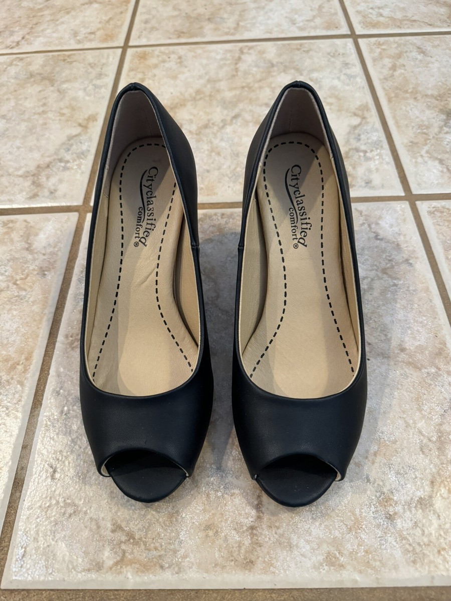 City Classified Peep Toe Heels Pumps Shoes Women's Black Matte