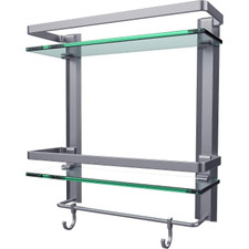 Glass Bathroom Wall Organizer Shelf, 2-Tier Glass Shelf with Integrated Towel Ba