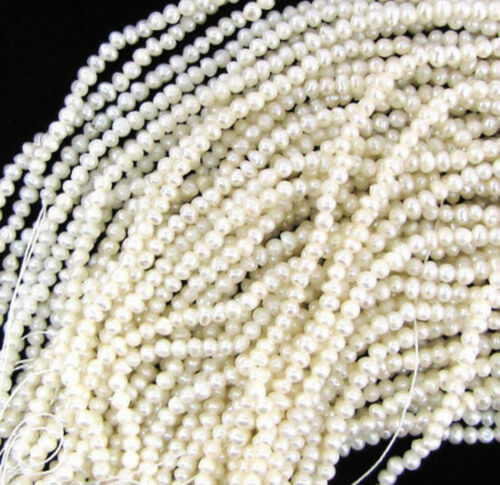 REAL NATURAL 3-4MM WHITE FRESHWATER BAROQUE PEARL LOOSE BEADS 15" STRAND - Afbeelding 1 van 3