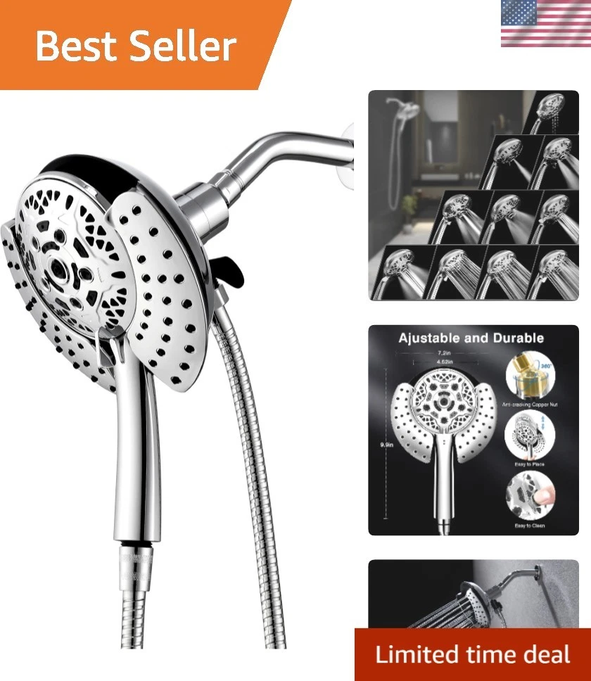 High Pressure Shower Head with Handheld 2-IN-1 Rainfall Waterfall Shower