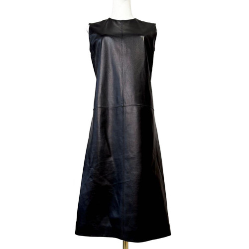 Hermès, Hermes Martin Margiela Era Lambskin Leather Long Dress Black 36 Vtg Auth Japan