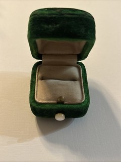 Antique Green Velvet Ring Box Push button Mechanism Made of Mother of Pearl.