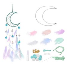 DIY Dream Catcher Moon Making Dream Catcher Supplies Feather Pompom Bead Green