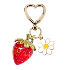 Adorable Strawberry Heart Keychain Bag Charm - Cute Purse Accessory for Women