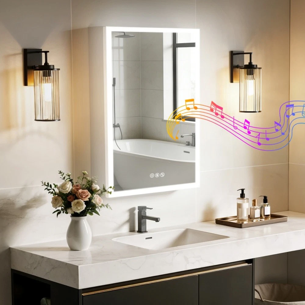 Smart Bluetooth LED Medicine Mirror Cabinet Shaver Socket Defog Vanity BeautySPA