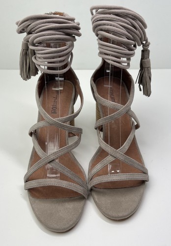 Jeffrey Campbell Leather Despina Taupe Tan Strappy Tassel Heel Sandals Size 7 - Picture 2 of 11