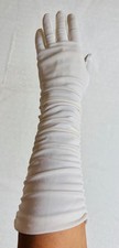 VTG 60'S WHITE LONG RUCHED COCKTAIL PARTY DRESS-UP BOMBSHELL GLOVES XS/S SPOTS 