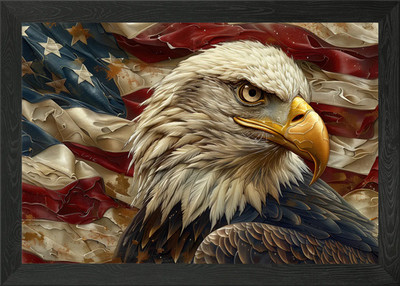 Amerikanische Flagge Weißkopfseeadler gerahmtes Wandbild Poster Leinwanddruck Bild