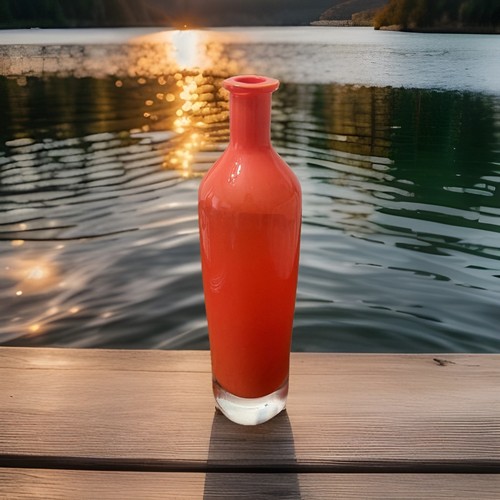 Makora Krosno Hand Made Tangerine Orange Glass Vintage Bottle Vase Poland Glows! - Picture 2 of 13