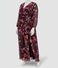 Robbie Bee Women's Purple Printed Surplice Wrap Maxi Dress Plus Size 20W