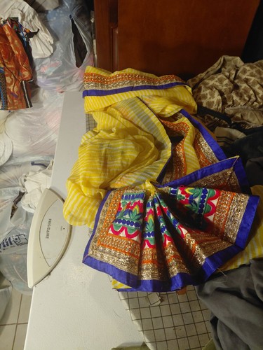mustard yellow leheriya or bandhani printed silk dupatta or saree with a...