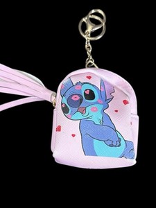Disney Lilo and Stitch Coin Purse Pink Key Chain Bag Clip 4”
