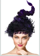 Hocus Pocus Witch Wig Black Purple Braid Highlight Long Curly Cosplay Wavy 23
