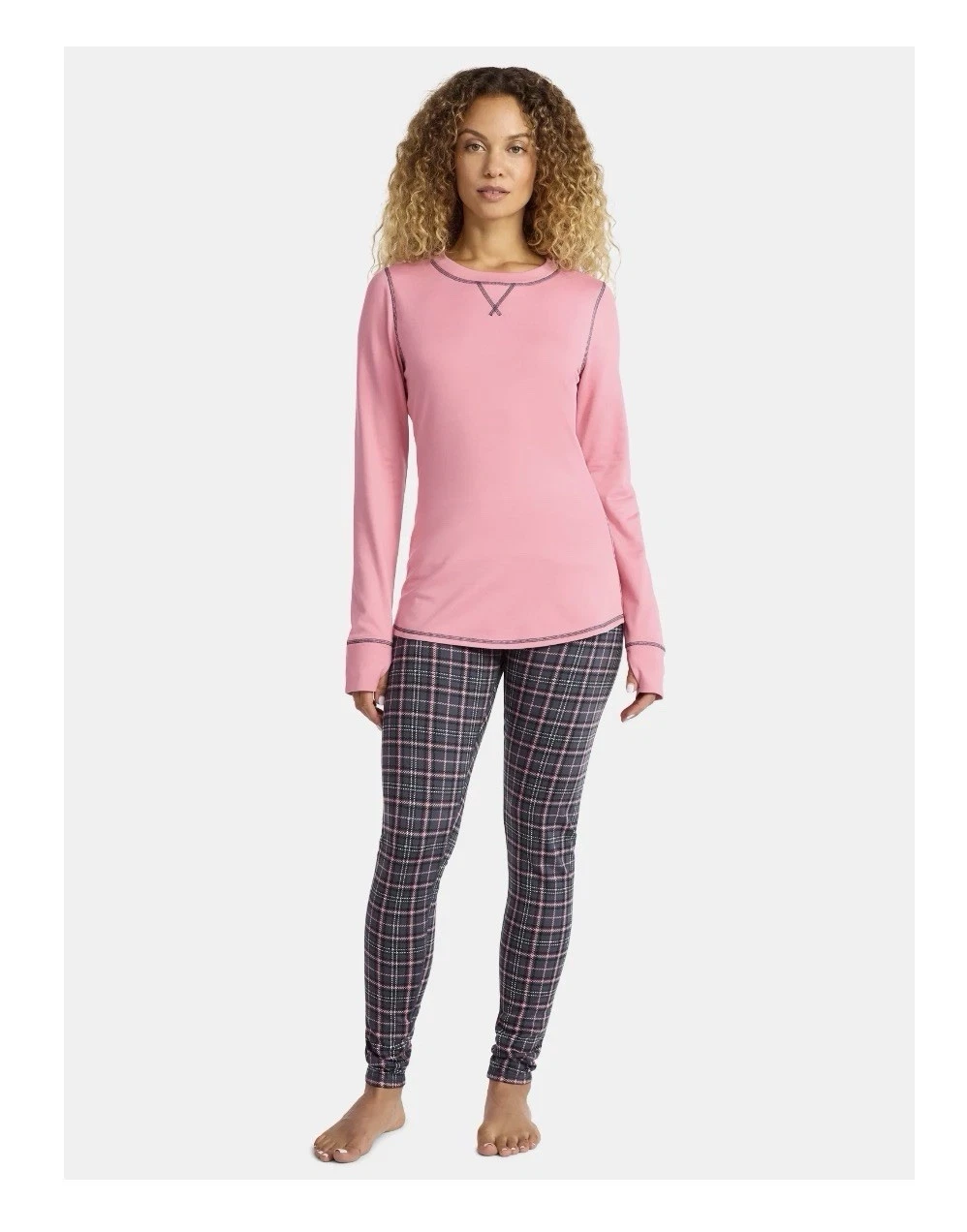2-Piece ClimateRight Cuddl Duds Women’s XL Base Layer Top Leggings • Grey Tartan
