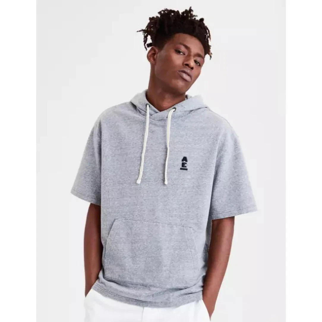 American Eagle Mens Short Sleeve Hoodie Gray Heather Pullover XS 7TN118P6