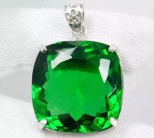 Certified 93.50 Ct+ Natural Tsavorite Garnet 925 Solid Silver Pendant Gemstone