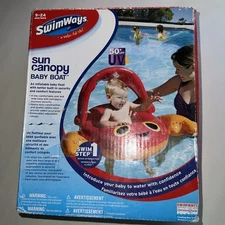 Swimways Sun Canopy Baby Boat Inflatable Pool Float New In Box 2014 50+ UPF UV