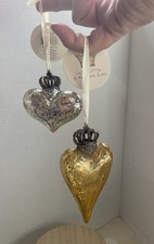 Blown Glass Crowned Heart Ornaments Mercury Glass Colors Gold & Silver