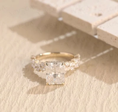 2.00 Ct Emerald Cut Moissanite 14K Yellow Gold Plated Diamond Engagement Ring - image 1 of 4