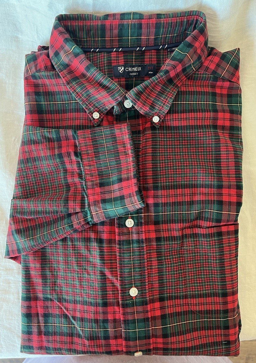 red and green plaid dress shirt Men's Calder Long Sleeve Button Down Holiday Luxury Tartan Plaid Shirt, Forest, M