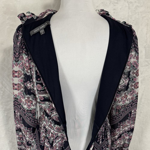 Julia Jordan Mock Neck Long Sleeve Midi Dress Size 6 Tile Floral Pleated Retro - Picture 8 of 16