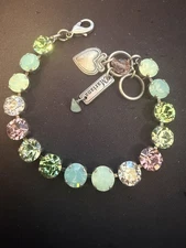 Mariana Bracelet Rhinestone Green Crystal Pink 7.5 Inches Adjustable Silver