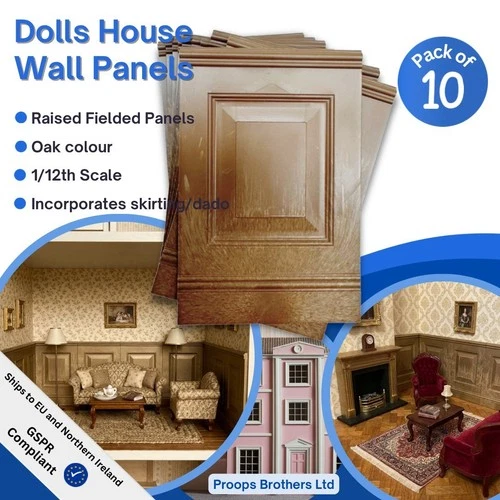 Miniature Dollshouse Wall Panels, Oak, Fielded Panels, 1/12th Scale. A1003