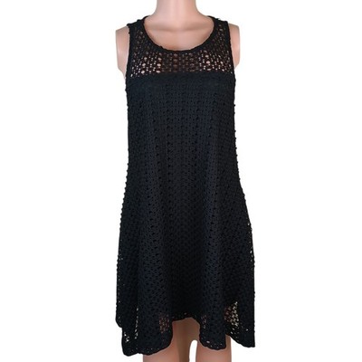 Signature By Robbie B Black Lace Crochet Overlay Sleeveless Dress 12 Petite