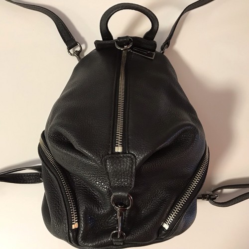 Rebecca Minkoff Julian Black Pebbled Small Backpack Silver Accents