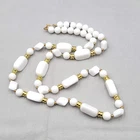 Vintage White Beaded Necklace Gold tone 30" Estate Costume Jewelry