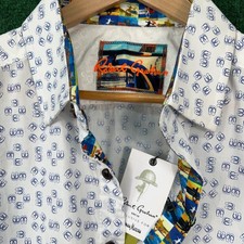 Robert Graham Shirt FLIP FLOP Print Flip Cuff Button Short Sleeve XL Beachy Cool