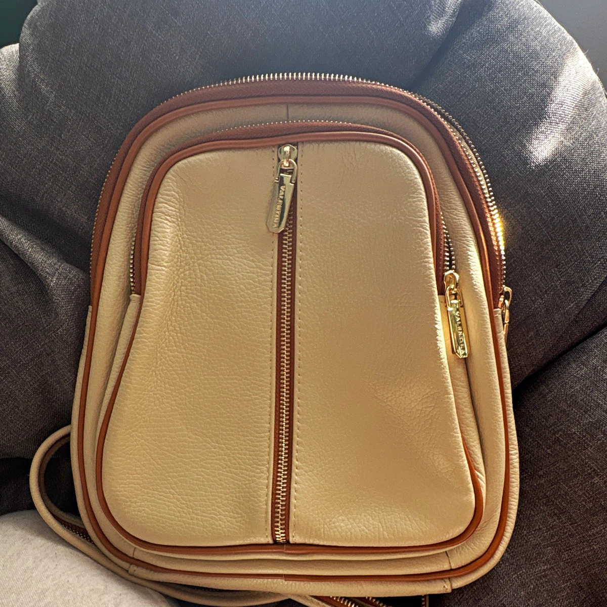NWT Valentina Genuine Ivory & Tan Pebble Italian Leather Convertible Backpack NWT Valentina Genuine Ivory & Tan Pebble | Mercari main image 2