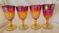 VTG Indiana Glass Heirloom Sunset Carnival Water Wine Goblet Set 4 1960s Read
