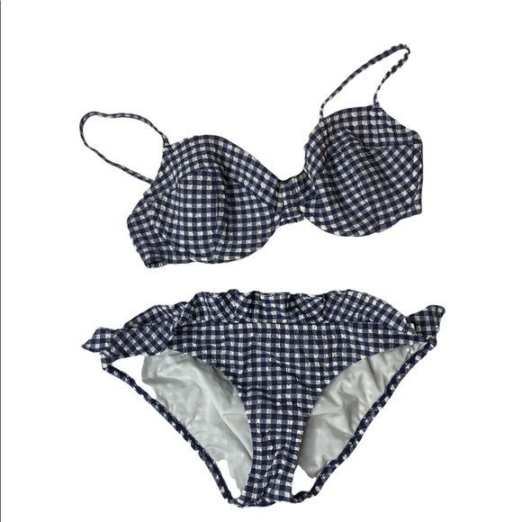 J. Crew Gingham ruffle bikini top & bikini bottom Gem
