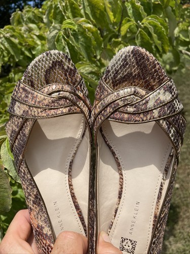 ANNE KLIEN Faux Snake Skin Bitty Peep Open Toe Wedges Slides Sandals 7 ❤️sj7m56 - Picture 8 of 11