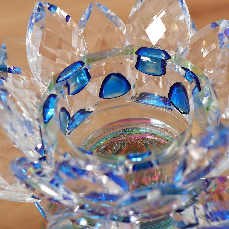 Candelabro de flor de loto con luz de té de cristal budista de 7 colores Foto 3 de 4