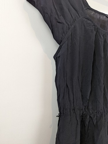 Portman's Black Silk Short Sleeve Shift Dress Ruffle Trim Size 12 - Picture 3 of 10