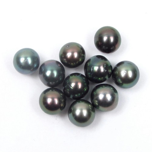 10 Stück 9-9,5 mm ungebohrt rund lose schwarze Tahitizuchtperlen - Bild 1 von 2