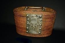 Antique Chinese Rattan Basket with Brass Fittings