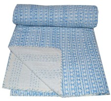 Indian hand Block Floral Kantha Quilt Blanket Cotton King Size Bedspread Throw