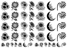 Sunflowers 42 pcs 1" Black Fused Glass Decals
