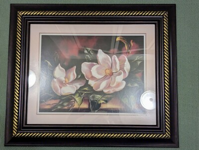 MAGNOLIA FLOWER PICTURE STILL LIFE PEGGY THATCH SIBLEY MATTED FRAMED 12x16