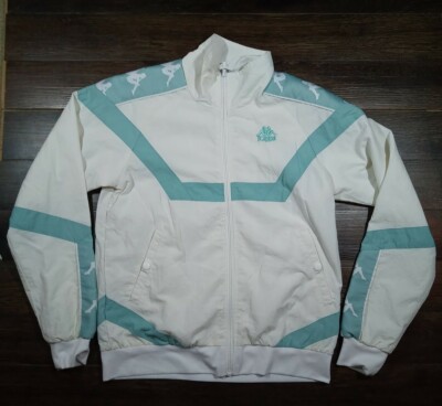 Kappa Vintage Women s Zip Up Windbreaker Jacket White/Baby Blue 90s Size M